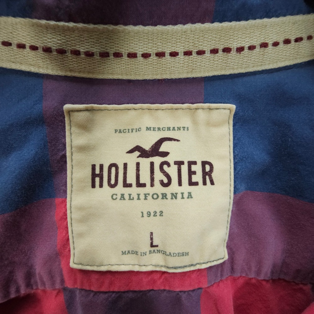 Y2K Hollister Shirt Mens Large Red Blue Plaid Flannel Style Cotton Streetwear - Picture 4 of 7